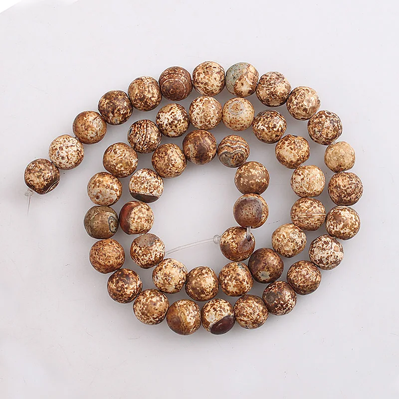 Natural Agates Beads Brown Tree Bark Stone Round Loose Beads For Jewelry Making DIY Bracelet Necklace 4/6/8/10/12mm