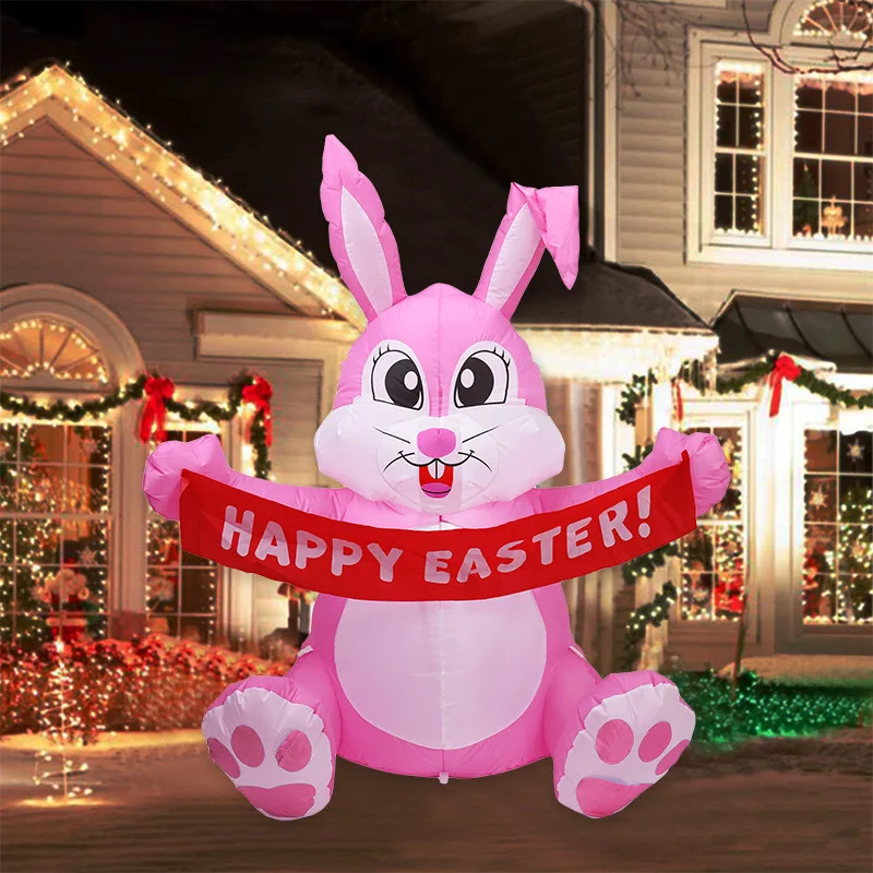 Giant Inflatable Bunny Easter Rabbit LED Lighted Yard Lawn Decorations Outdoor Toys for Children Happy Easter Day Kids Gifts