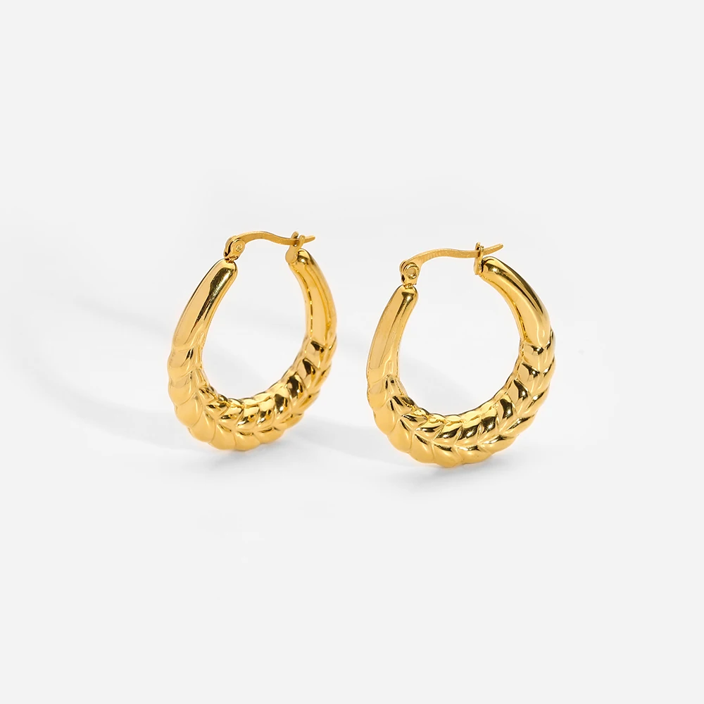 

316L Stainless Steel Wheat Shaped Hoop Earrings High Quality Gold Plated Metal Unusual Hoops Waterproof Jewelry Gift