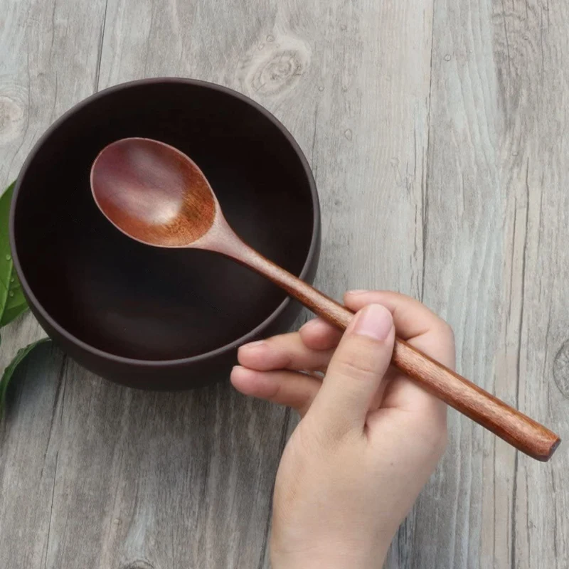 Cucharas de madera para sopa, utensilios de cocina de mango largo, 6 piezas