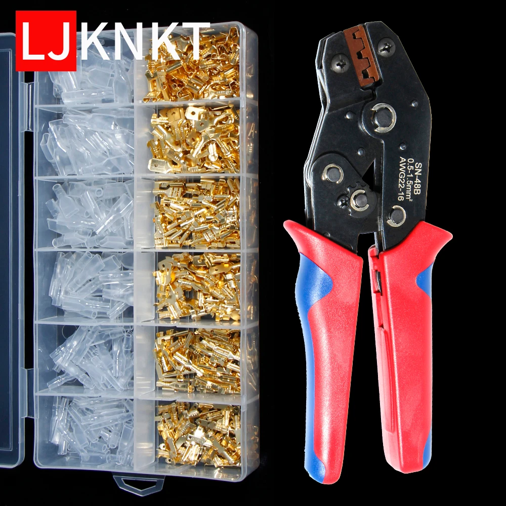 2.8/4.8/6.3mm Spring Plug Crimp Crimping Hand Tool Female Male Wire Connectors Terminals Electrical Insulated Assortment SN-48B