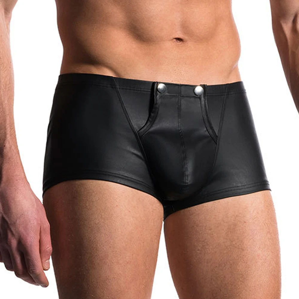 

Plus Size Open Crotch Boxers Sexy Men Faux Leather Stage U Convex Pouch Gay Wear Mens Underwear Jockstrap Fetish Erotic lingerie