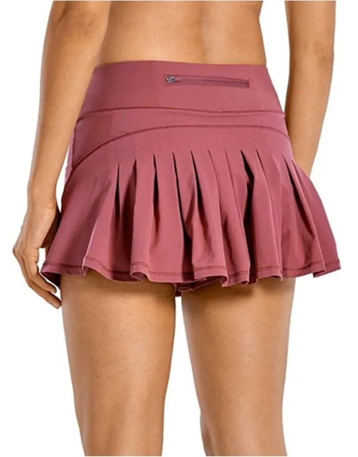 Women Sport Athletic Skirted Run Shorts Solid Color Pleated Tennis Golf Skirt Anti Exposure Fitness Short Skirt  Sportswear