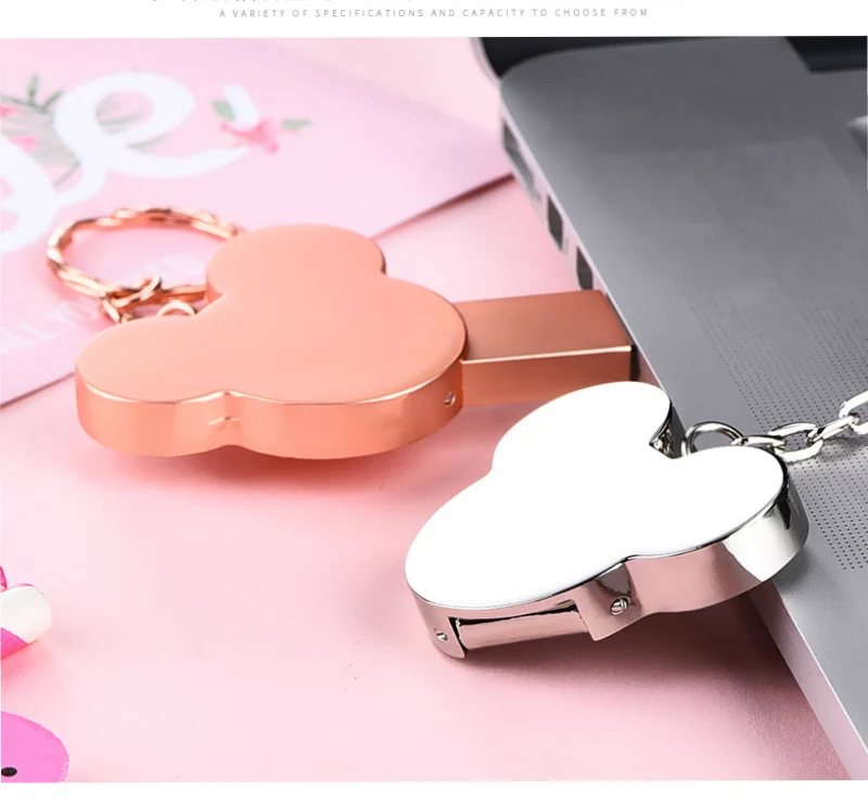 Metal Mouse Head Leuke Usb Flash Custom Logo Memory Stick Mini Computer Gift 8Gb 16Gb Pendrive 32G/64G Pen Drive Sleutelhanger