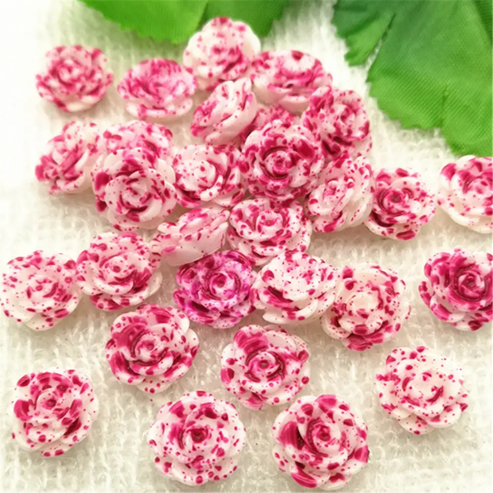 15pcs 14mm Flat Back Resin Flower Scrapbook 3D Resin Rose DIY Fine Decoration