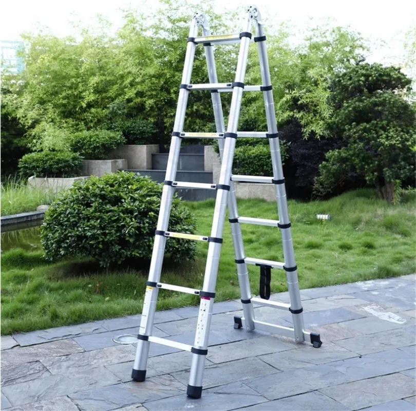 High Quality Thickening Aluminium Alloy Herringbone Ladder Portable Household 9+9 Steps Telescopic Ladders (2.65M+2.65M)