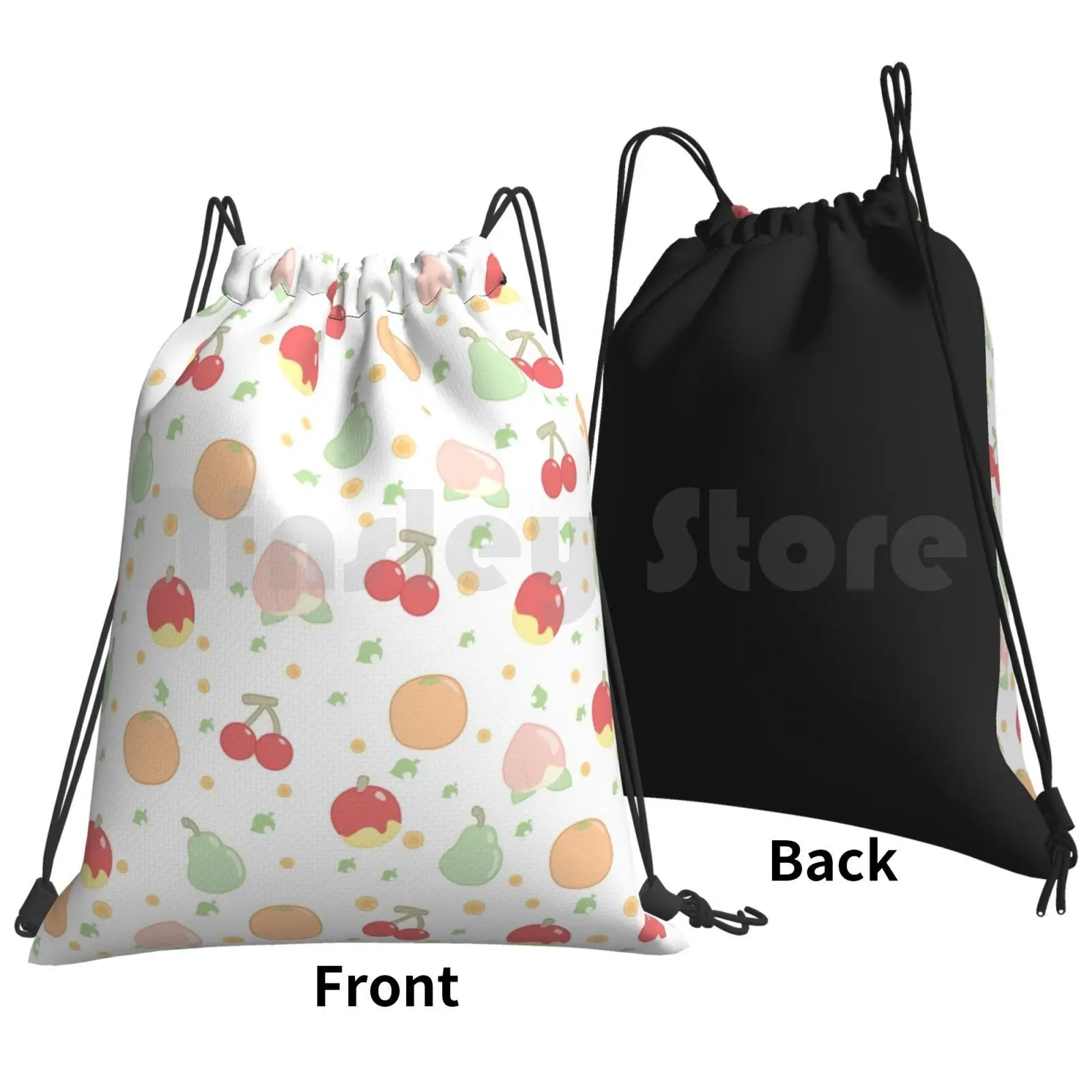 Fruit Pattern Backpack Drawstring Bags Gym Bag Waterproof Pattern Fruit Animal Adorable Cute Kawaii Video Game Population