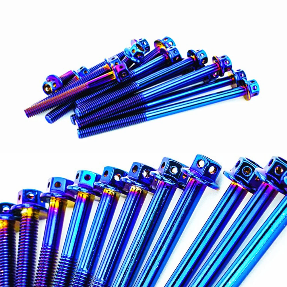 15Pcs Craftsman Titanium Bolt M6 10mm-90mm Inner Torx Head Burned Blue Color Ti Bolts Screw for Bicycle Motor Modify