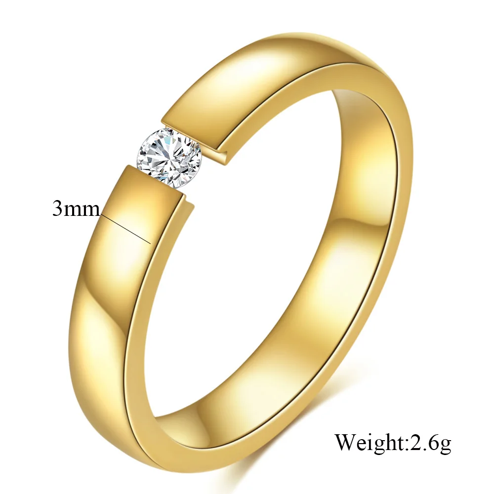 Fashion Solitaire Rings For Women 3mm Thin Stainless Steel Engagement Ring Ladies AAA CZ Stones Wedding Party Jewelry Bands