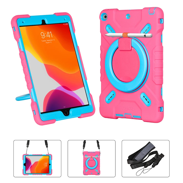 

For iPad 7th Generation Case PC + Silicone cover for iPad 10.2 iPad Air 2019 Protective Case with Pencil Holder shoulder Strap