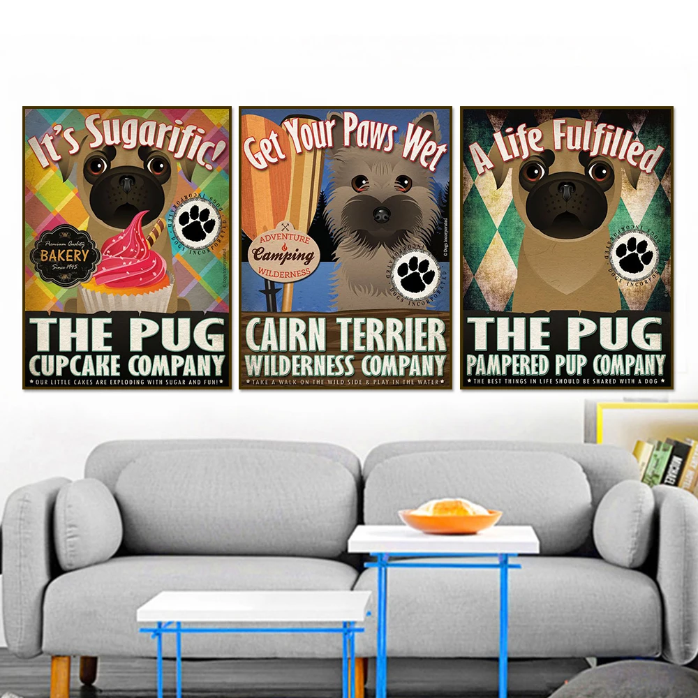 Nordic Style Pictures Dog Animals sweet tooth and drink hot coffee Decor Living Room Decoration Art Kids Room Decor pug Pets