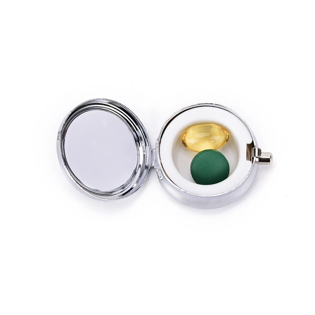 1Pcs Metal Round Silver Small Cases Tablet Pill Boxes Holder Effective use of space Advantageous Container Medicine Case