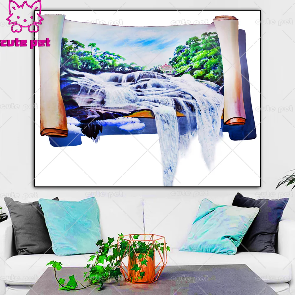 5d Diy diamond painting CrossStitch Landscape and waterfall Draw full drill diamond embroidery rhinestone Scroll painting mosaic