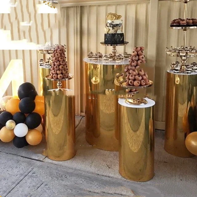 

5pcs/set)Modern wedding furniture gold design stainless steel round cake table yudao990