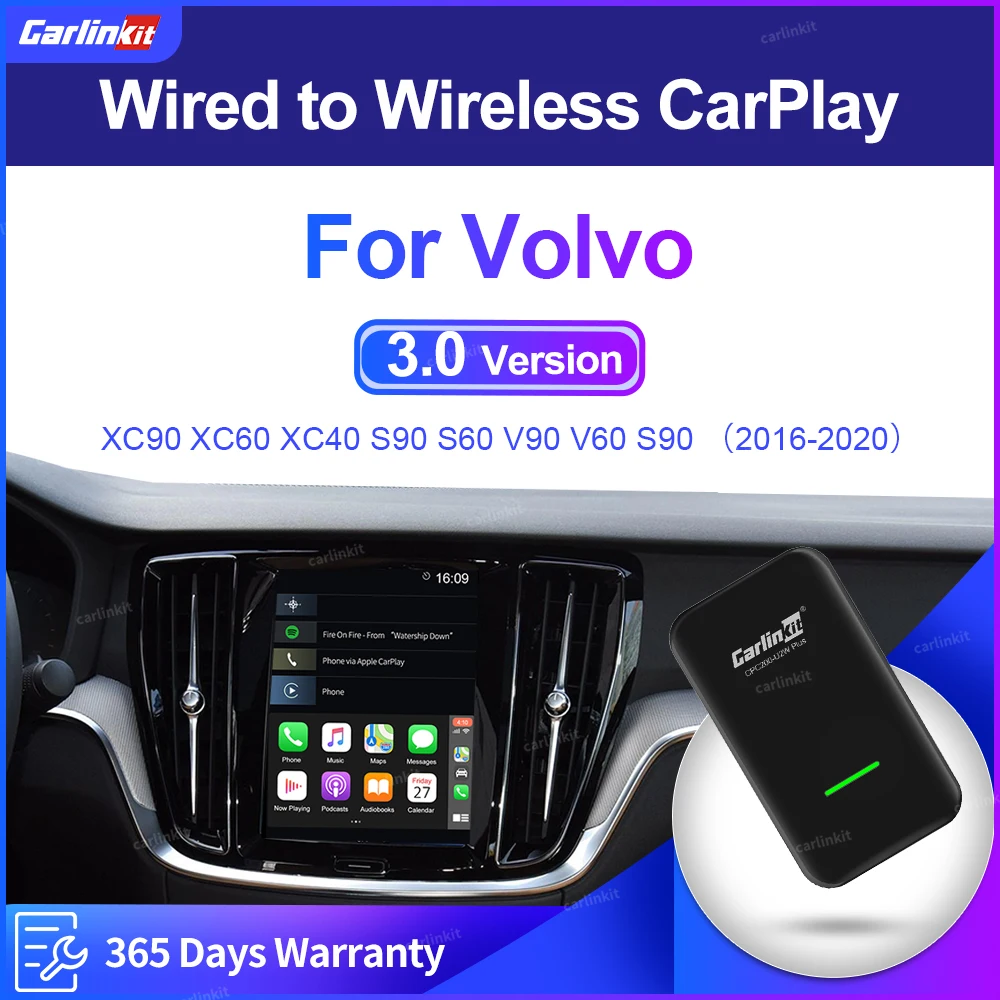 

Carlinkit 3.0 CarPlay Wireless Dongle for Volvo XC90 XC60 XC40 S90 S60 V90 V60 OEM CarPlay Adapter 2016-21 USB Dongle AirPlay