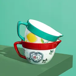 Mixing Bowl Egg Beating Bowl With Drainage Mouth Ceramic Handle Small Large Milk Cup Salad Baking Bowl Kitchen Accessories
