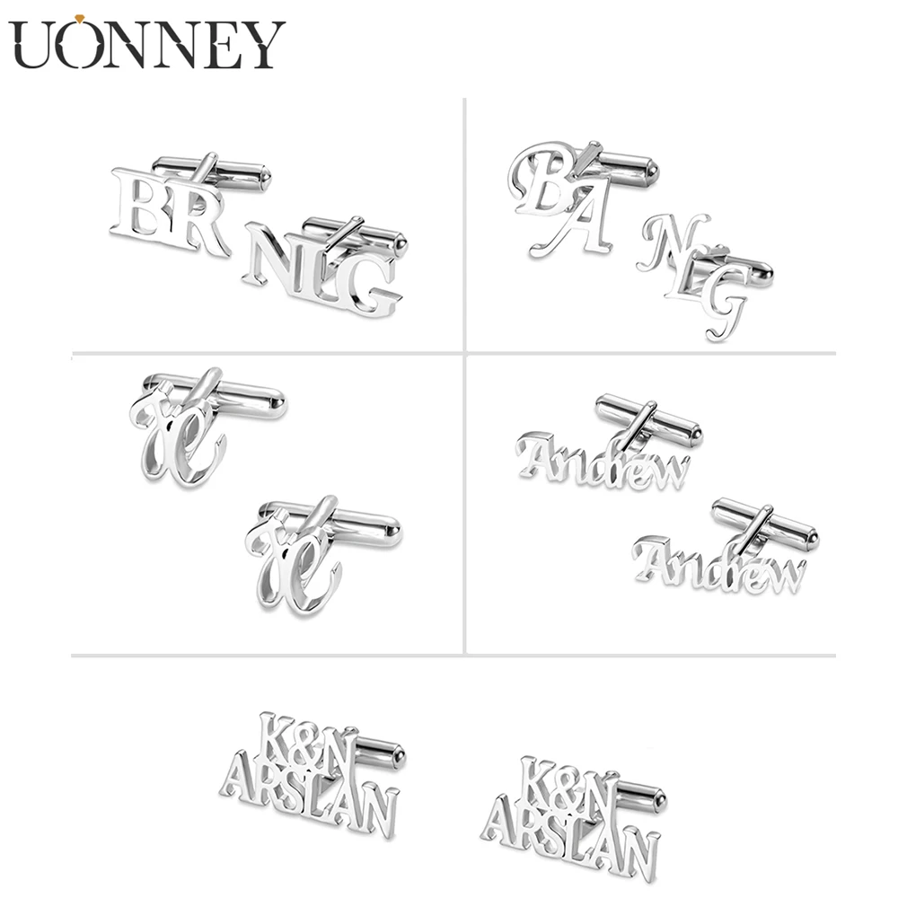 Uonney Dropshipping Customized Initial Letter Cufflinks Stainless Steel Wedding Cufflinks Gift for Men Father's Day