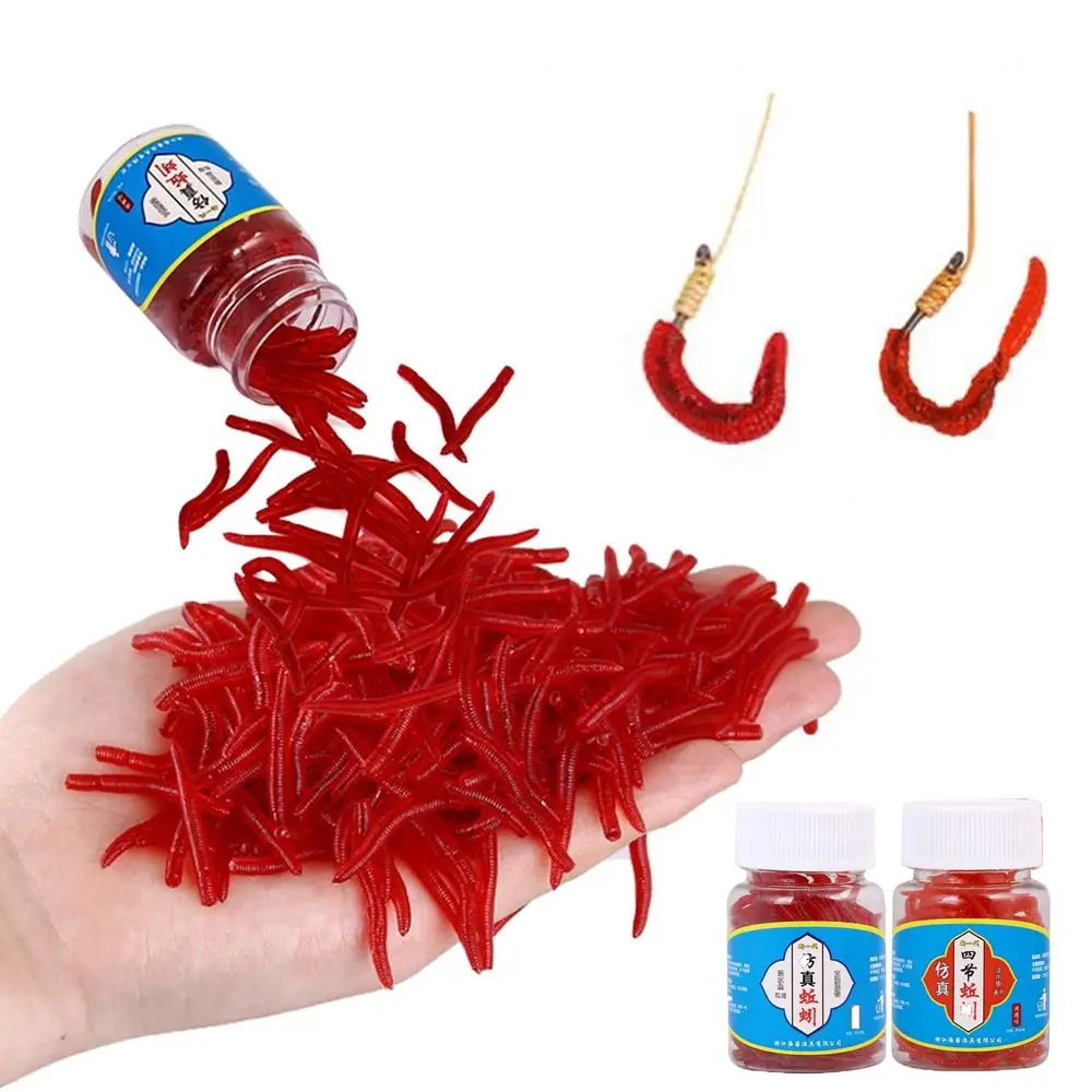 

100pcs/Bottle Realistic Tackle Soft Lure Bass Bream Bloodworm Fishing Lure Earthworm Worm Rubber Red Worms Baits Fishy Smell