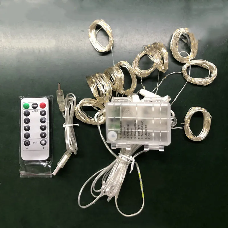 Battery Powered LED Curtain Fairy String Light Ultra thin Cooper wire w/Remote Controller Wedding Party Home Garden Window Decor
