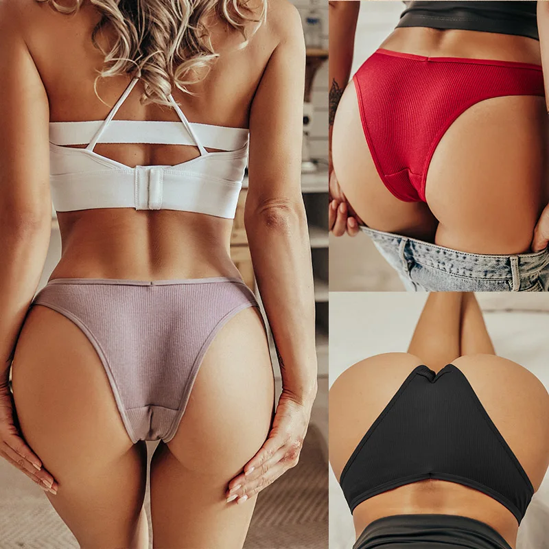 3PCS/Set Cotton Panties Lingerie Women Underwear Sexy Briefs Female Underpants Pantys Thong Panties Bikini Solid Color Tangas