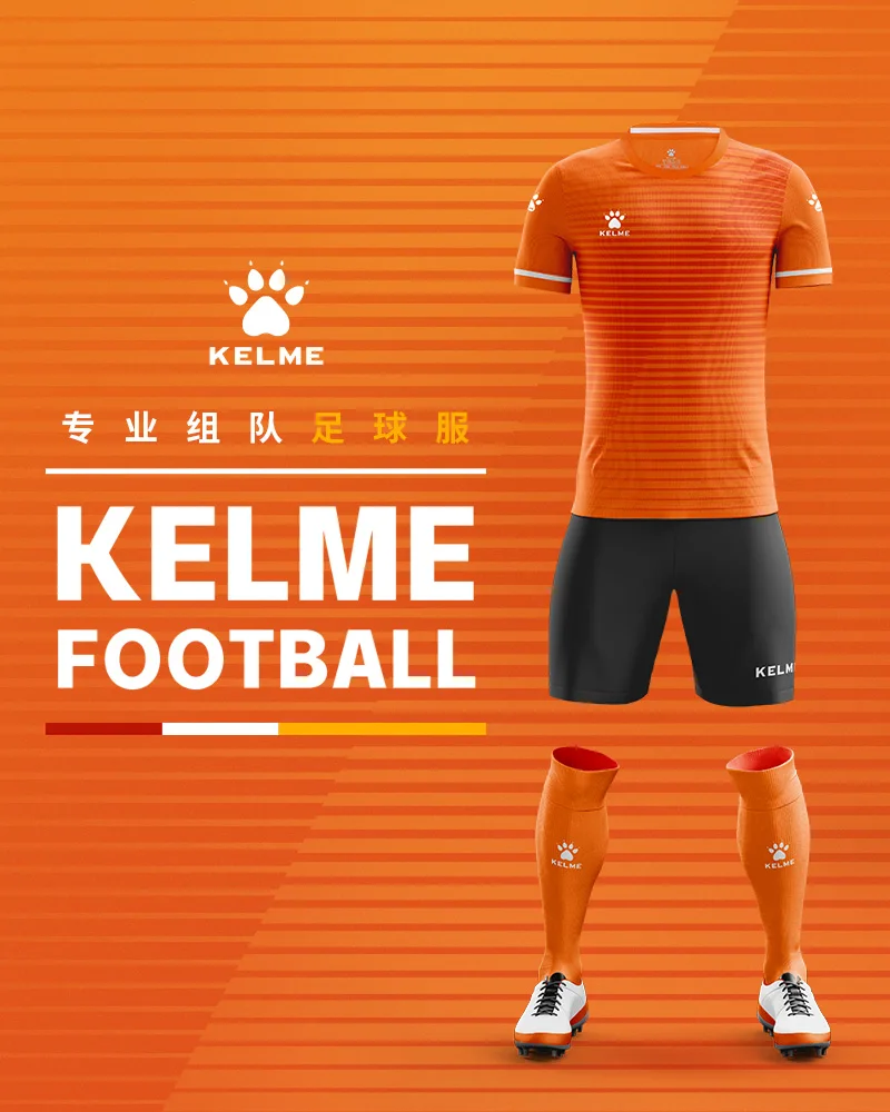 KELME Custom Men\'s Football Uniform Soccer Jerseys Men Tracksuit Sportswear Short Sleeves Jersey Shorts Soccer Suit 3801169