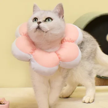 Waterproof Headcover Elizabeth Collar Adjustable Neck Collar Cotton  Pet Cone E-Collar With Cute Flower Pattern For Cat 4