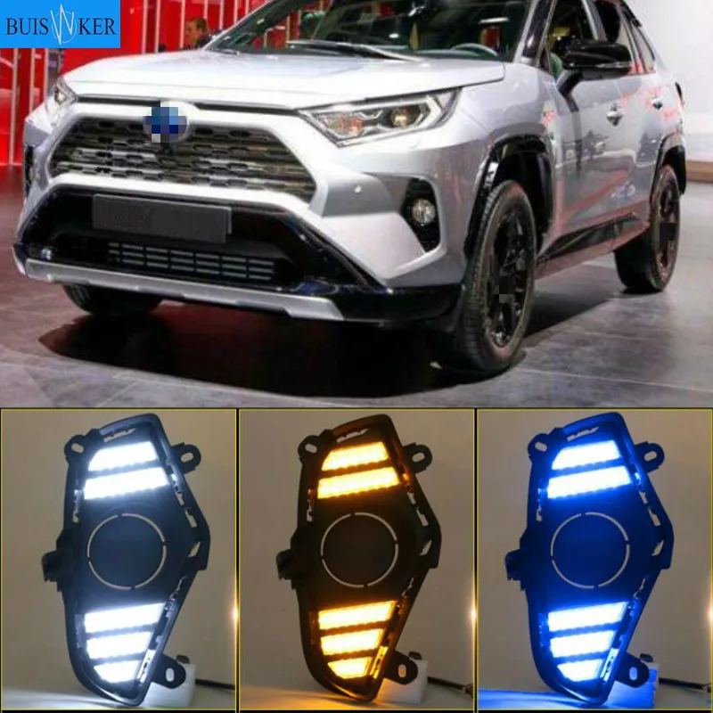 

2Pcs DRL For Toyota RAV4 2019 2020 LED Daytime Running Light Waterproof with flow Yellow Turn Signal Bumper