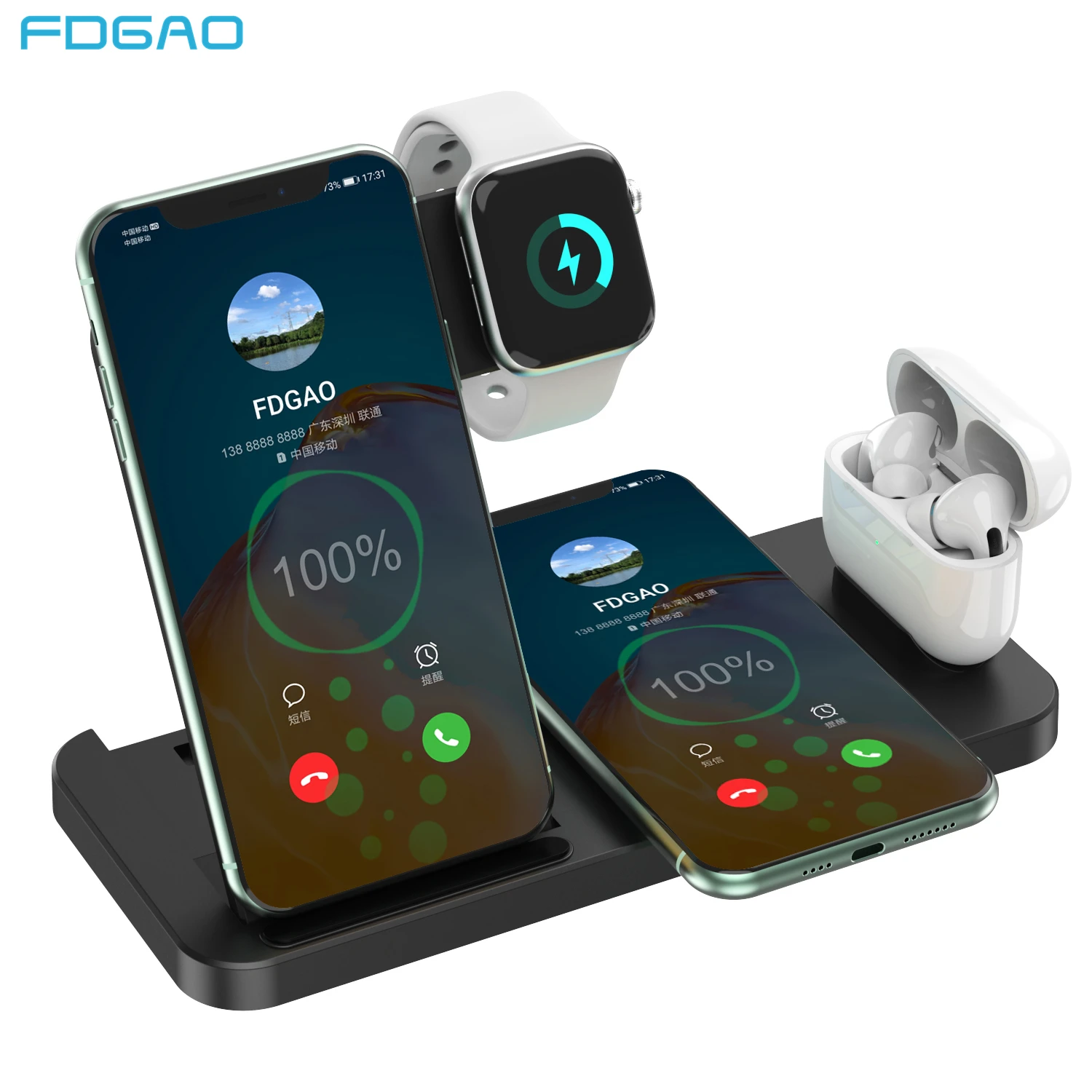 

Беспроводное зарядное устройство FDGAO, зарядная док-станция 4 в 1 для Apple Watch 8 7 6 SE AirPods Pro iPhone 14 13 12 11 XS XR X 8, 15 Вт