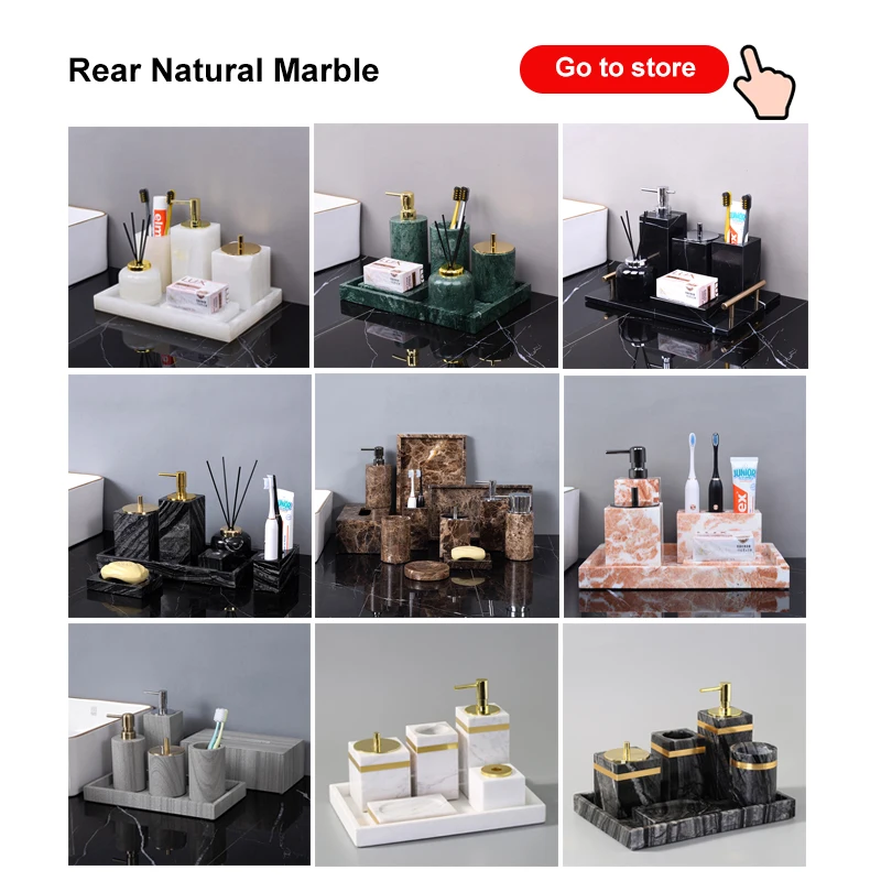 Bathroom Accessories Sets Elegant Natural Marble Liquid Soap Dispenser Toothbrush Holder Cup Soap Dish Cotton Swab Can