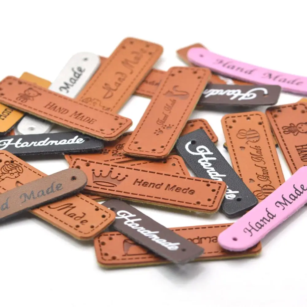 30pcs Handmade Labels Clothes Garment PU Leather Labels Hand Made Tags Jeans Bags Shoes DIY Sewing Supplies