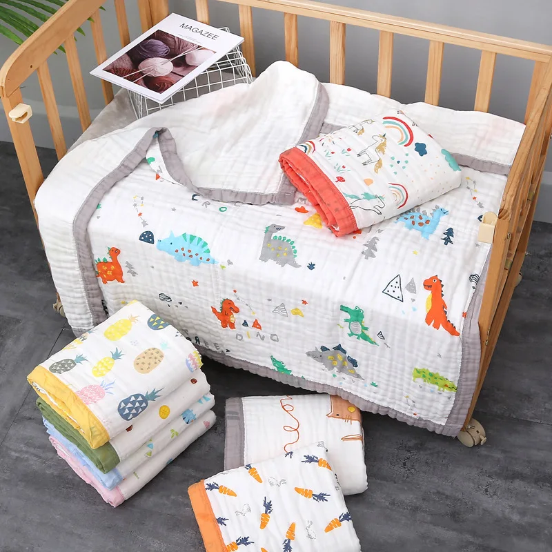 6 Layers Bamboo Cotton Print Baby Receiving Blanket Infant Swaddle Wrap Blanket Sleeping Warm Quilt Bed Cover Muslin Baby Blanke