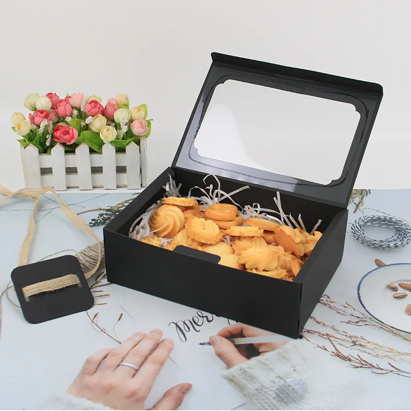 3/6/9/12pcs Kraft Paper Candy Box Gift Box PVC Clear Window DIY Cookies Box Christmas New Year Wedding Party Decoration Navidad