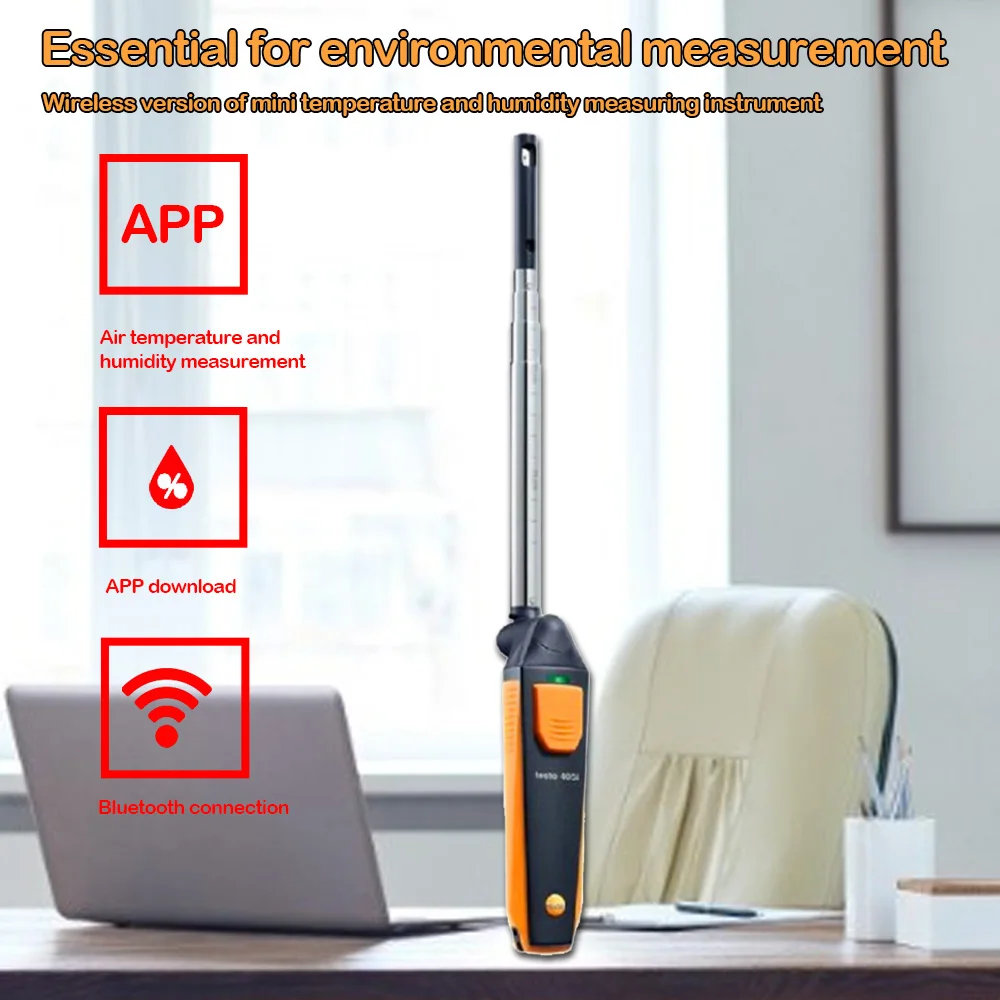 Testo 405i-Hot-wire Anemometer Wireless Smart Probe Measures Air Velocity, Volume Flow, and Temperature,0560 1405.