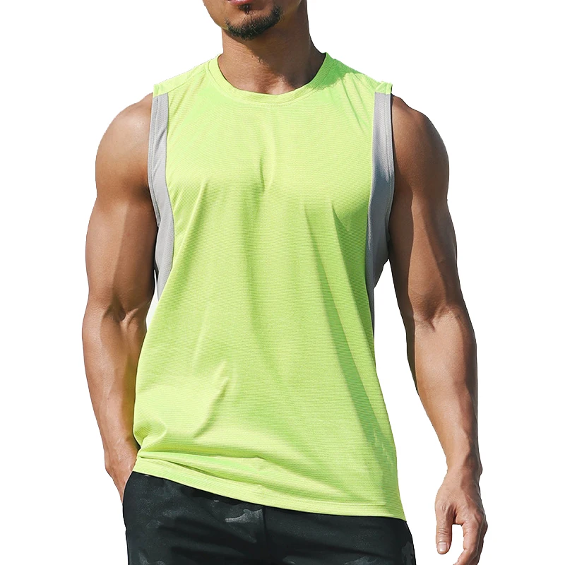 Newest Men Running Vest Polyester Workout T-shirt Quick Dry Sports Tank Tops Men Solid Loose Tees  Bodybuilding Vest M-XXXL