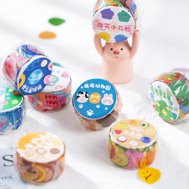 Yoofun 100pcs/roll Kawaii Cartoon Washi Tape Decorative Adhesive Dot Masking Tape Stickers Scrapbooking DIY Stationery Tape