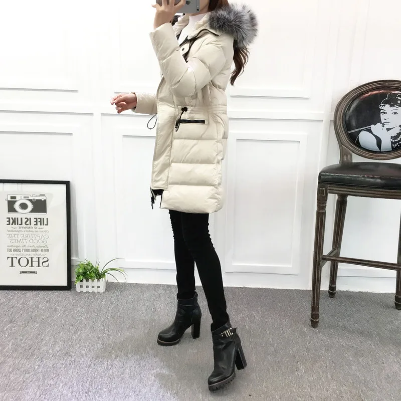 Women's Boollili 2023 Down Jacket Korean Long Coat Female Puffer Jacket Women Large Fur Collar Korean Warm White Duck Down Coat