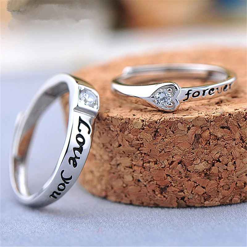 2 Teile/sätze Zirkon Herz Passenden Paar Ringe Set Für Immer Endlose Liebe Hochzeit Ring Für Frauen Männer Charme Valentinstag schmuck – Detail 5