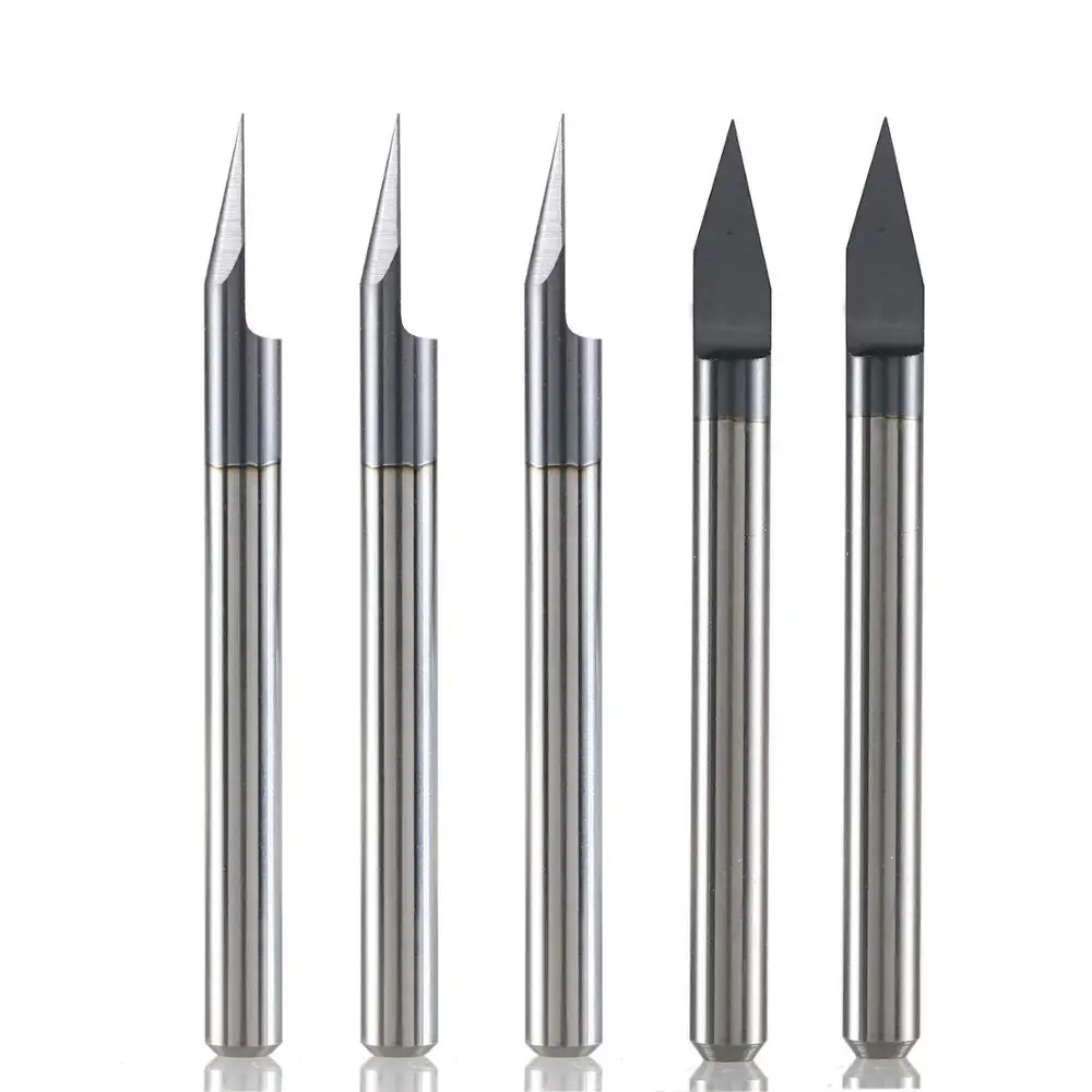 Dreanique 5 Stück/Set Hartmetall-V-Nutfräser 20 30 45 60 90 Grad Gravurfräser 0,1-0,3 mm Spitzen mit 1/8 Zoll Schaft