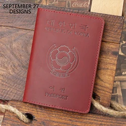 Korea Passport Cover Men Crazy Horse Leather Passport Case Women Genuine Leather Handmade 100% Cowhide Travel Passport Bag