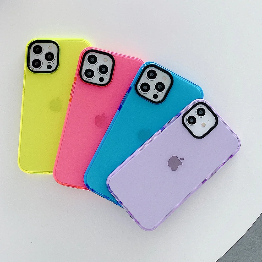 Neon Fluorescent Color Phone Case For iPhone 14 Pro Max 11 12 13 XR X XS 7 8 14 Plus Frame Protective Silicone Cover