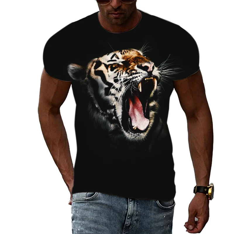 Summer Fashion Tiger graphic t shirts Men Casual Print Trend short sleeve t-shirts Hip Hop Harajuku Animal Pattern streetwear