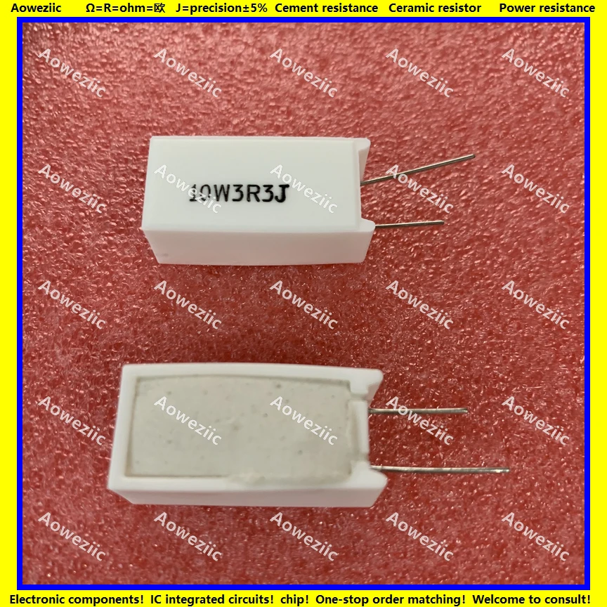 

10Pcs 10W3R3J RX27-5 Vertical Cement Resistance 10W 3.3 ohm 3.3R 3.3ohm 3.3RJ Ceramic Resistance precision 5% Power resistance