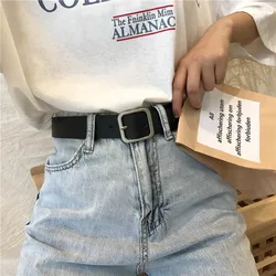 Unisex PU Leather Belt Fashion Woman Men Casual Square Pin Buckle Jeans Belts For Trouser Ladies Black Coffee Waist Strap