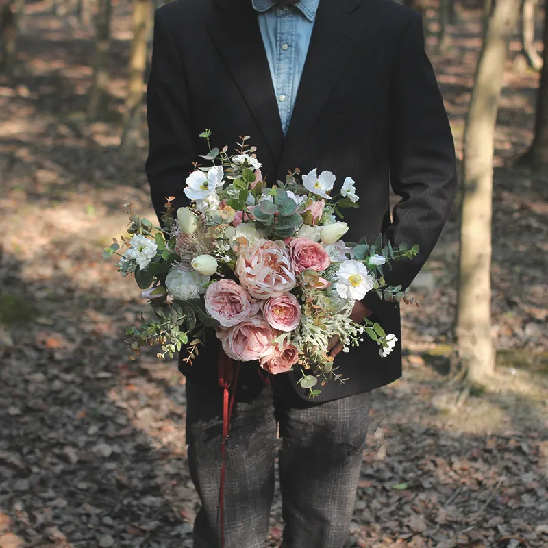 Janevini buquê de flores de casamento, rosa, novo buquê romântico de rosas de seda artificiais, acessórios de buquê de casamento, hortências, 2020