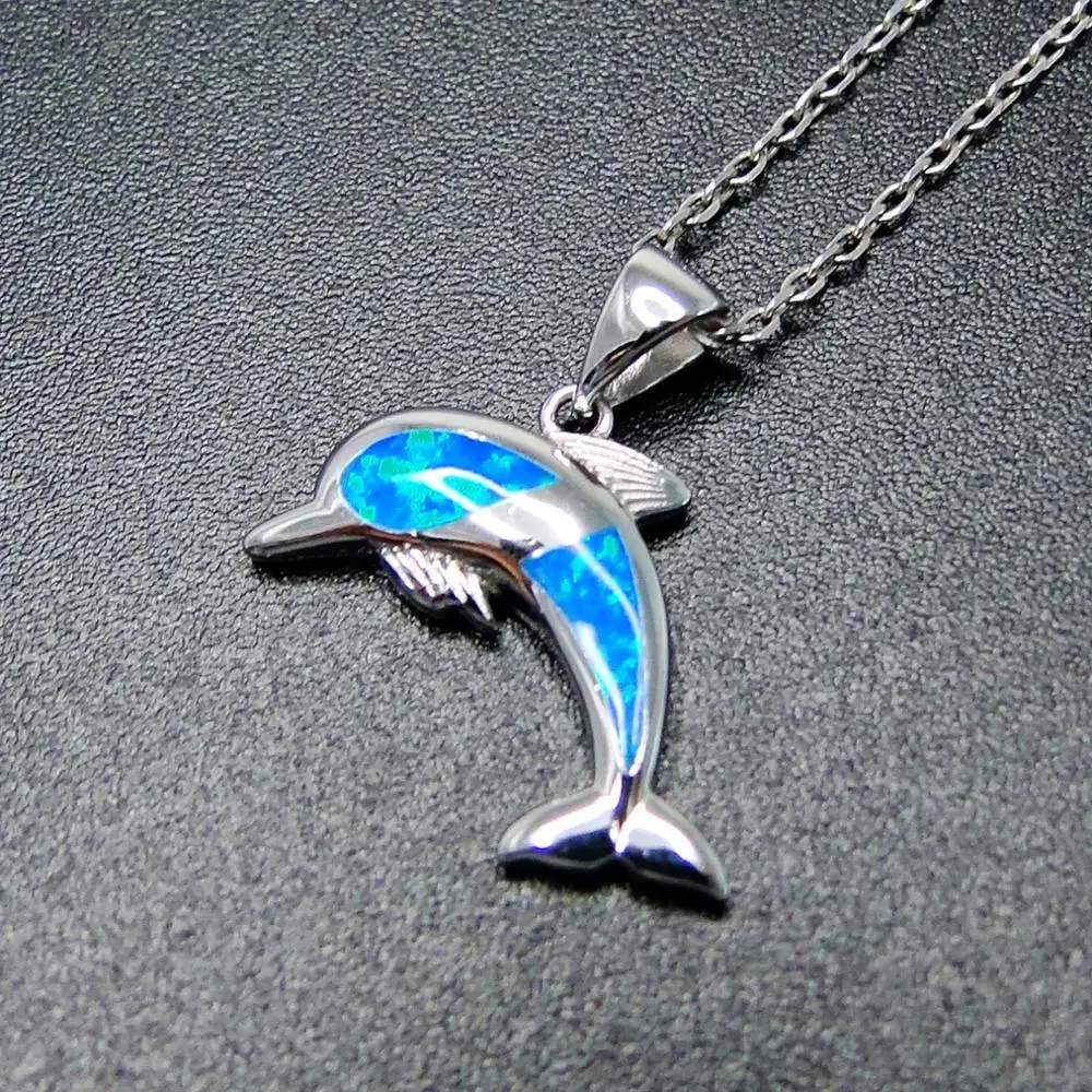 Beautiful See Animals High Quality 100% 925 Sterling Silver Women Pendant Fire Opal Dolphin Pendant Necklace For Gift