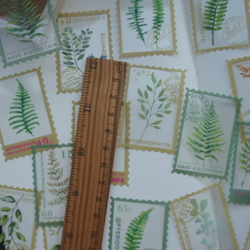 38pcs Stamp Design Tropical Fern Leaves Style Transparent Sticker Scrapbooking DIY Gift Packing Label Gift Decoration Tag