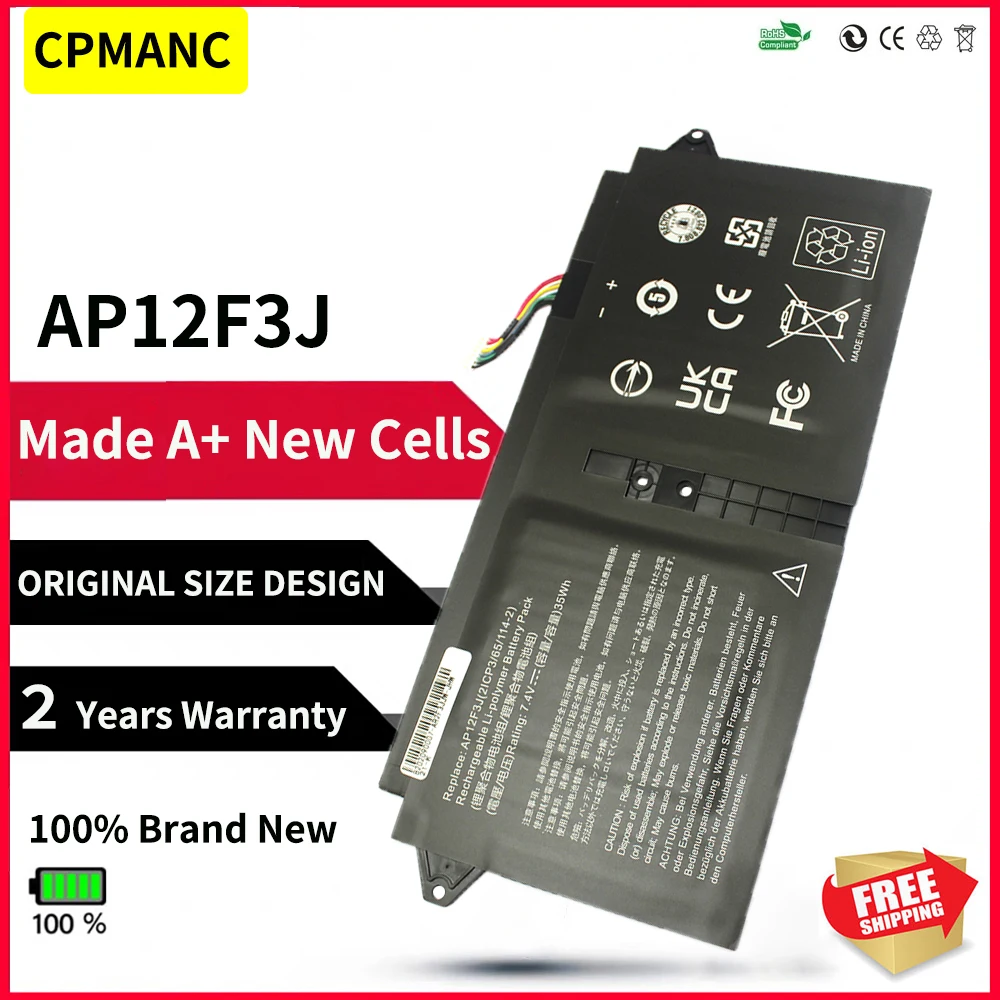 CPMANC Neue AP12F3J Laptop Batterie Für Acer Aspire 13.3 "Ultrabook S7 S7-391 2ICP3/65/114-2 AP12F3J 7,4 V 4680mAh/35WH