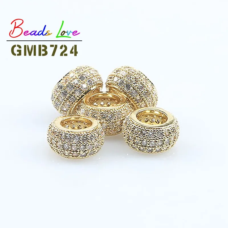 3pcs/lot CZ Charms Beads Metal Brass Micro Pave Cubic Zirconia Rondelle Spacer Beads for Jewelry Making Diy Bracelet Necklace