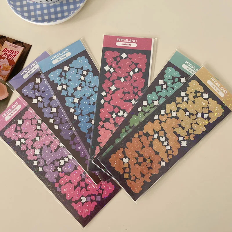 Cute Colorful Ribbon Star Stickers Scrapbooking Decorative Korean DIY Diary Album Kawaii Stationery Planner Sticker