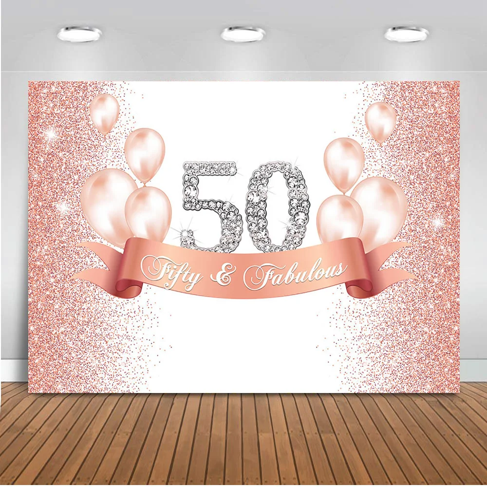 

Mocsicka Fifty Birthday Party Backdrop 50th and Fabulouse Backdrops Sweet Rose Gold and Pink Dots Background for Adult Woman